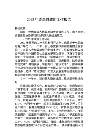 2023年遂昌县政府工作报告（20230308）