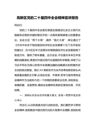 高新区党的二十届四中全会精神宣讲报告