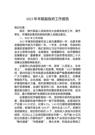 2023年丰顺县政府工作报告（20230215）