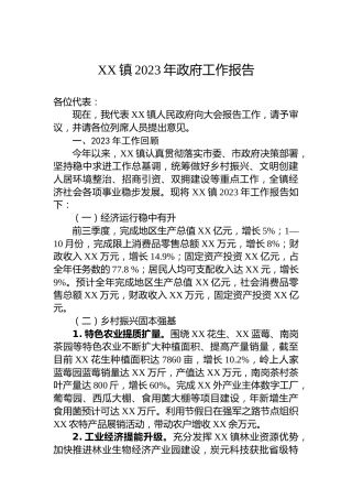 XX镇2023年政府工作报告(20231128)