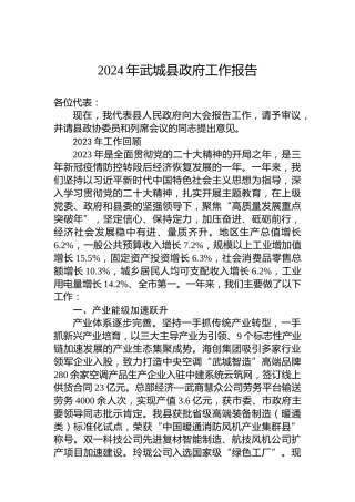 2024年武城县政府工作报告