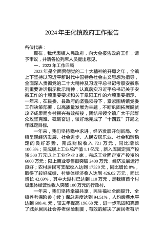 2024年王化镇政府工作报告