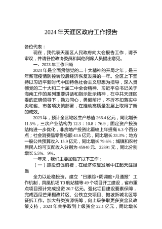 2024年天涯区政府工作报告（20240118）