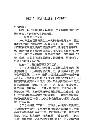 2024年顺河镇政府工作报告