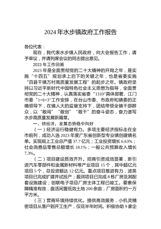 2024年水步镇政府工作报告