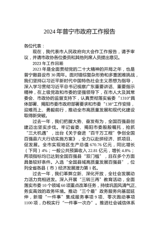 2024年普宁市政府工作报告