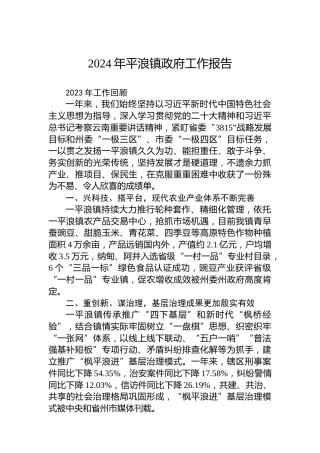 2024年平浪镇政府工作报告
