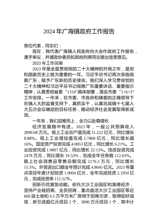 2024年广海镇政府工作报告