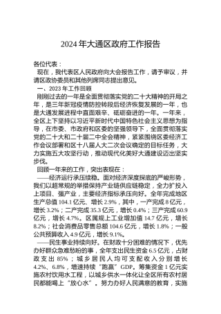 2024年大通区政府工作报告(20240110)
