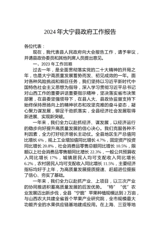 2024年大宁县政府工作报告