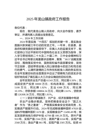 2025年龙山镇政府工作报告