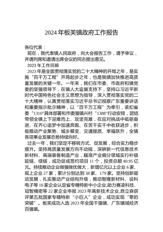 2024年板芙镇政府工作报告（20240205）