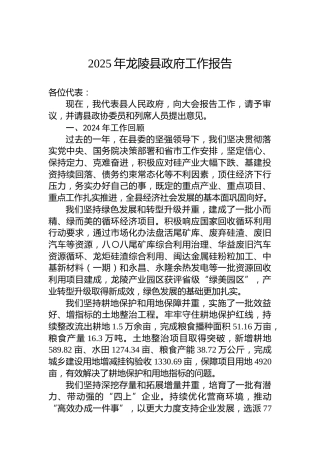 2025年龙陵县政府工作报告