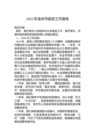 2025年龙井市政府工作报告