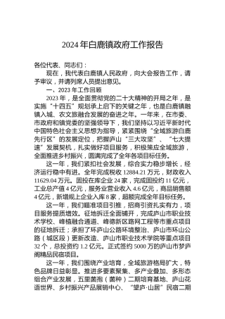 2024年白鹿镇政府工作报告