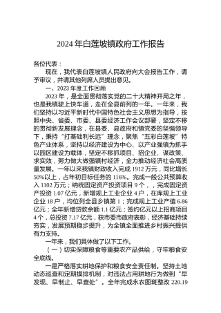 2024年白莲坡镇政府工作报告