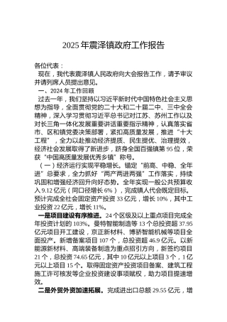 2025年震泽镇政府工作报告