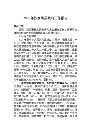 2025年张家川县政府工作报告