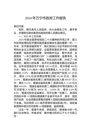 2024年万宁市政府工作报告