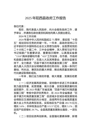 2025年阳西县政府工作报告