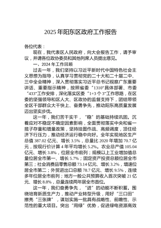 2025年阳东区政府工作报告