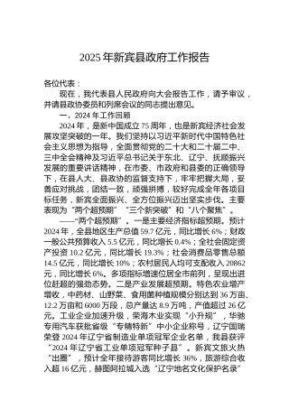 2025年新宾县政府工作报告