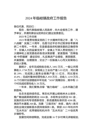 2024年临岐镇政府工作报告