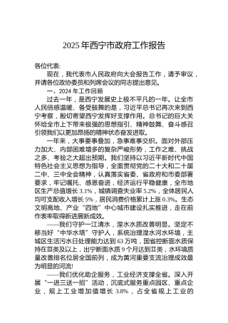 2025年西宁市政府工作报告
