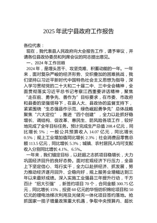 2025年武宁县政府工作报告