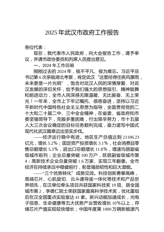 2025年武汉市政府工作报告
