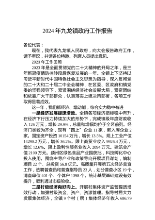 2024年九龙镇政府工作报告