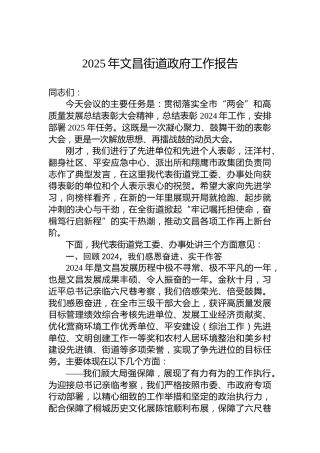 2025年文昌街道政府工作报告