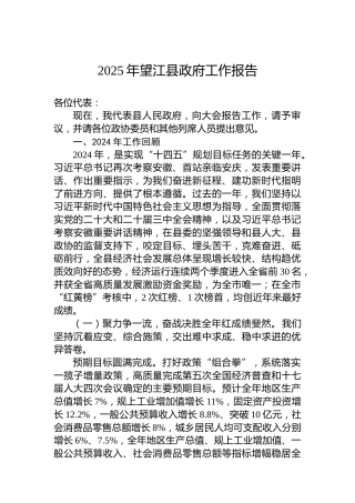 2025年望江县政府工作报告