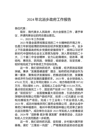 2024年北浴乡政府工作报告