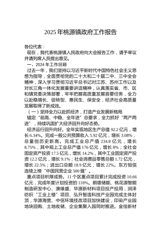 2025年桃源镇政府工作报告