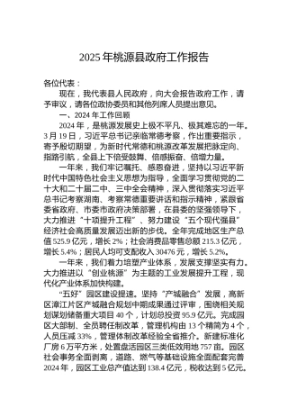 2025年桃源县政府工作报告