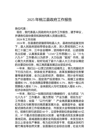 2025年桃江县政府工作报告