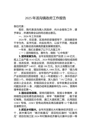 2025年汤沟镇政府工作报告