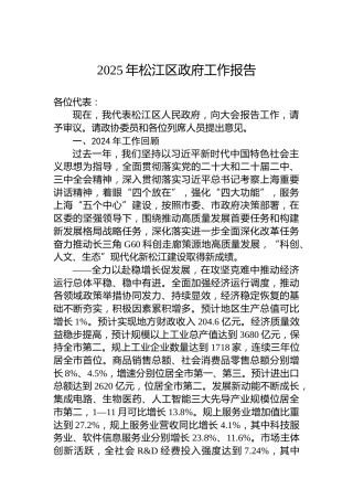 2025年松江区政府工作报告