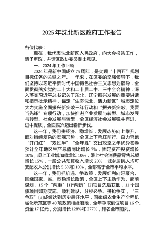 2025年沈北新区政府工作报告