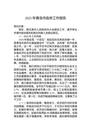 2025年青岛市政府工作报告