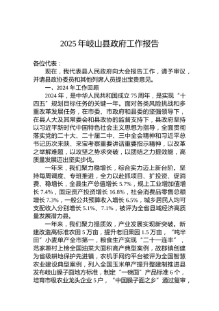 2025年岐山县政府工作报告