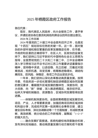 2025年栖霞区政府工作报告