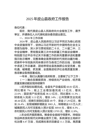 2025年皮山县政府工作报告