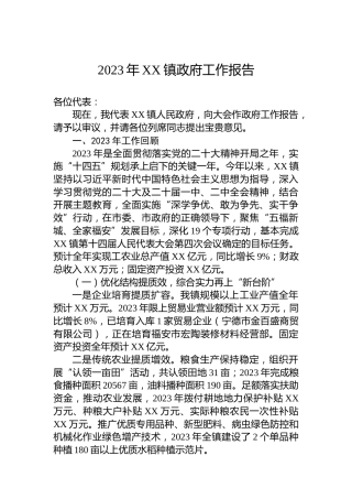 2023年XX镇政府工作报告(20231229)
