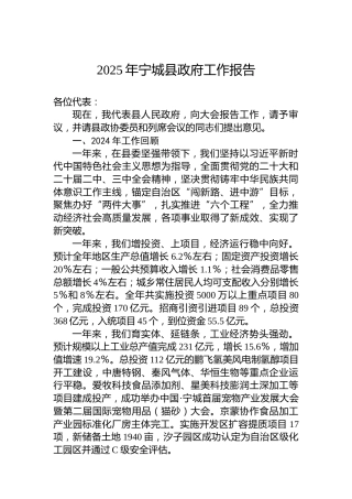 2025年宁城县政府工作报告