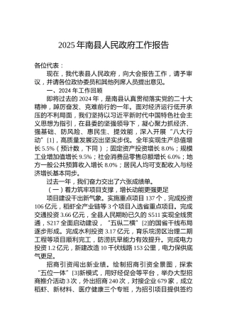 2025年南县人民政府工作报告