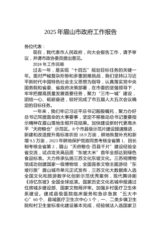 2025年眉山市政府工作报告