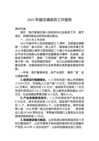 2025年留庄镇政府工作报告