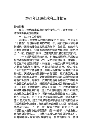 2025年辽源市政府工作报告